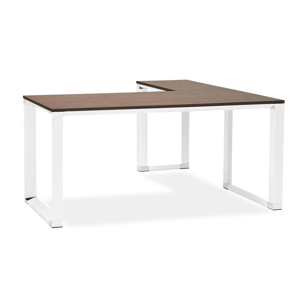 DESIGN HOEKBUREAU 'XLINE' MET NOTENHOUTEN AFWERKING EN WIT METAAL (HOEK NAAR KEUZE)  160 CM
